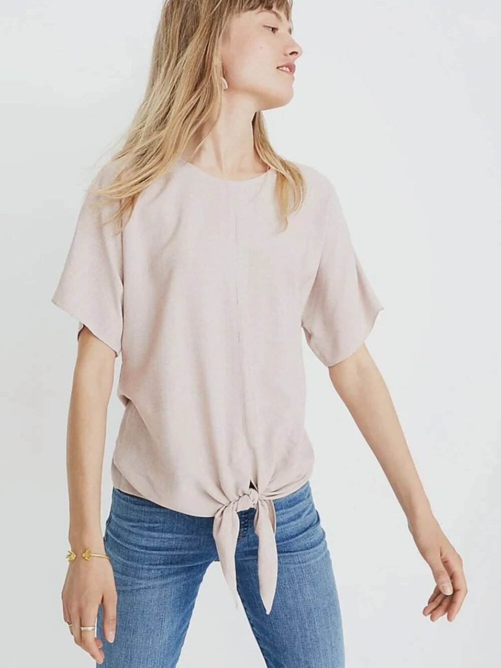 Madewell Small Striped Button-Back Tie Front Tee Red Half Sleeve Relaxed Fit S